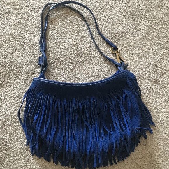 blue fringe purse
